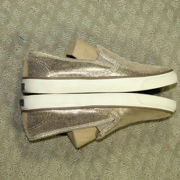 Sperry Women's 7.5M Gold Snakeskin Patterned Leather Upper Slip On Sneakers - Picture 4 of 6